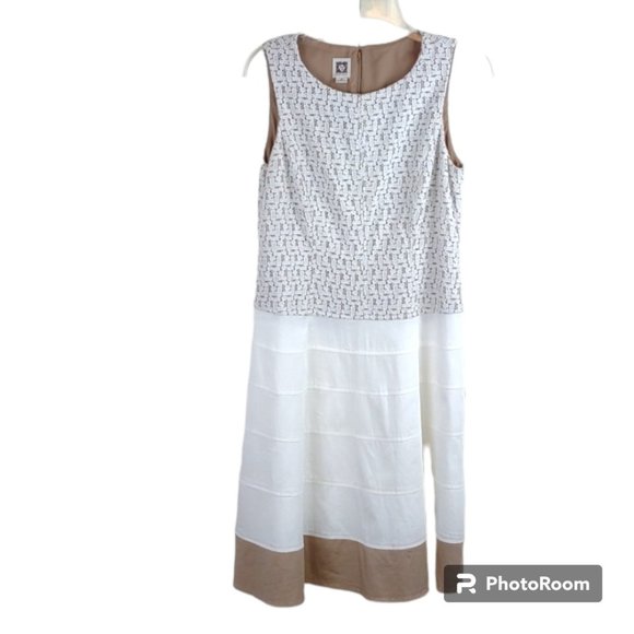 Anne Klein Dresses & Skirts - Anne Klein Sleeveless Lace Overlay Cotton Blend Tiered Skirt Tan & White Dress